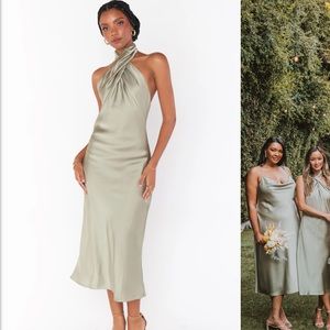 Show Me Your MuMu satin midi dress in moss green. Size XXS